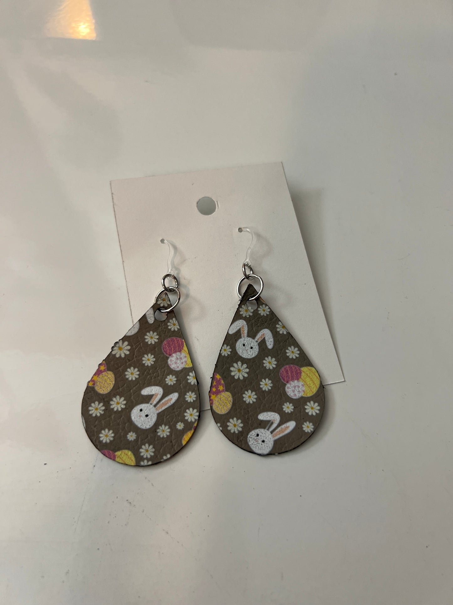 Easter Print Leather Teardrop Earrings