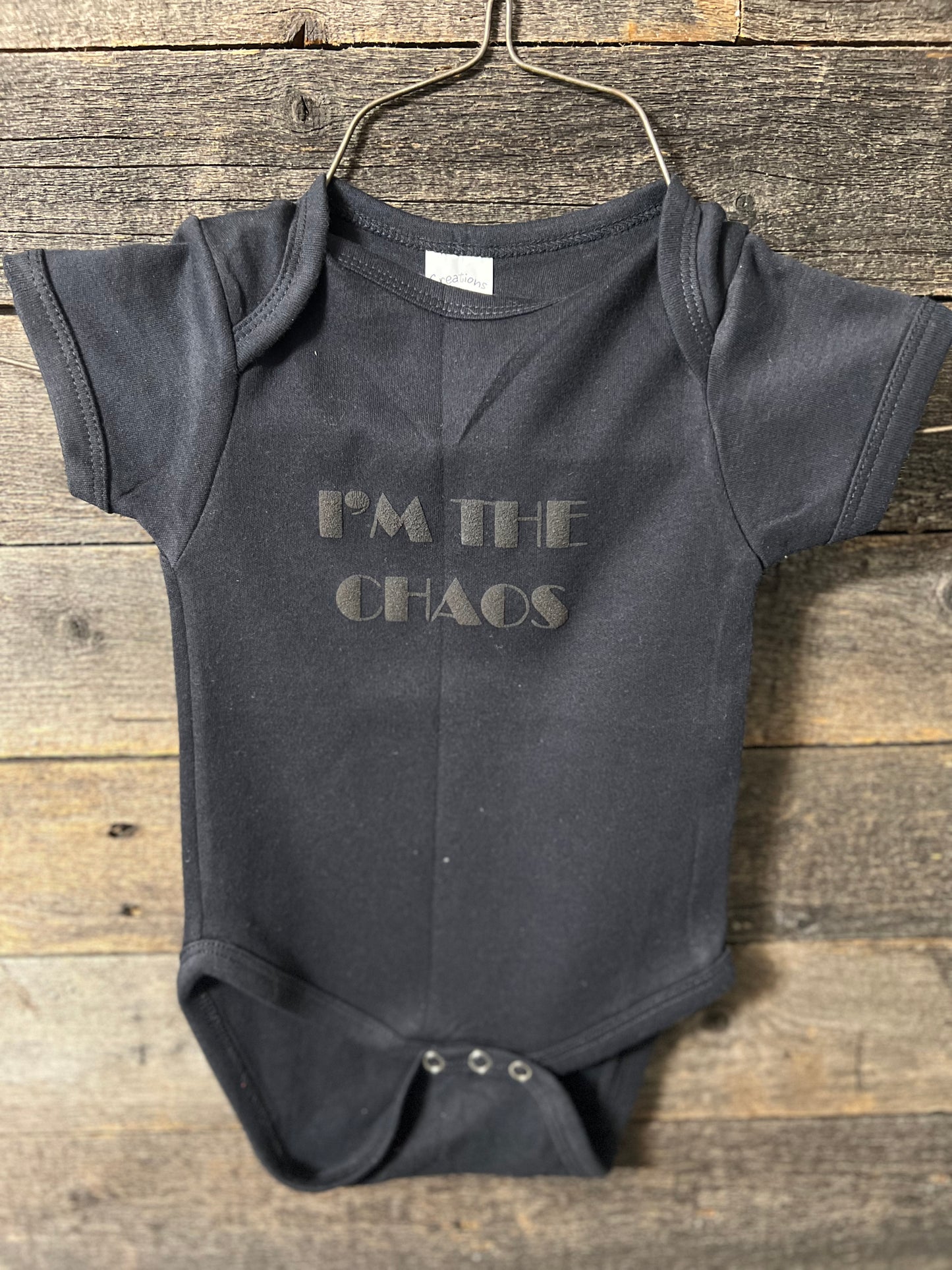 Caffeine and Chaos tshirt with matching I’m the Chaos onesie set