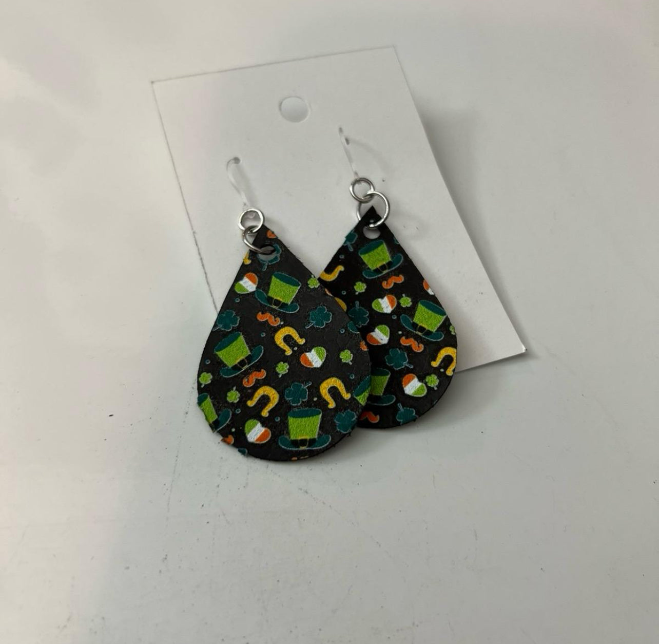 St. Patrick’s Day teardrop Leather Earrings