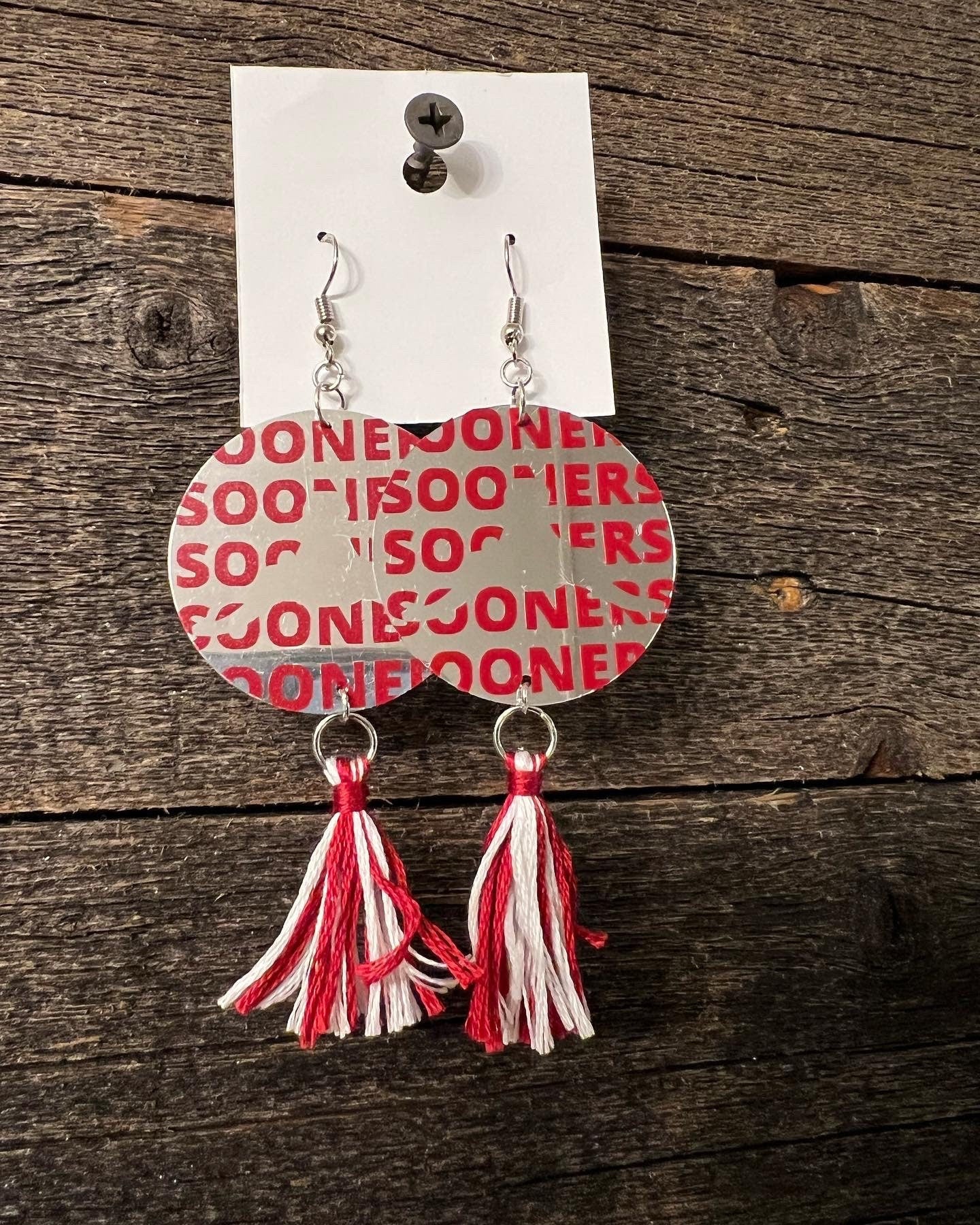 Collegiate  Horns Down Earrings, OU Earrings, Boomer Sooner,