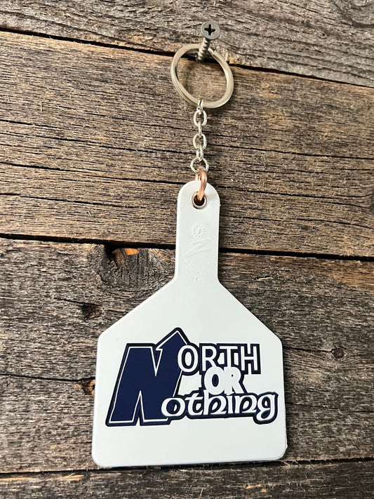 School Swag cattle tag keychains, Guthrie Bluejays, Edmond North Huskies